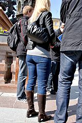 Blonde in boots big butt jeans